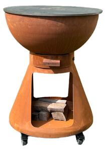 Barbecue a Legna e a Carbone Ø64xH91 cm in Acciaio Corten con Accessori Yucatán Marrone