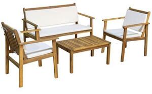 Set Salotto da Giardino Divano 2 Poltrone con Cuscini e Tavolino in Legno di Acacia