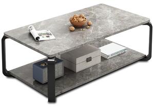 Tavolino Basso da Caffè 2 Ripiani Design Luxury Effetto Marmo Nero e Grigio Chiaro
