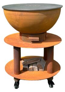Barbecue a Legna e a Carbone Ø75xH86 cm in Acciaio Corten con Accessori Stromboli Marrone