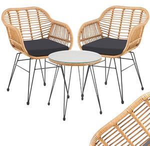 Set Arredo Giardino in Rattan con Tavolino Ripiano in Vetro e 2 Sedie da Esterno