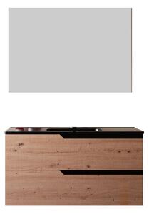 Mobile bagno 80 cm Sospeso Rovere Cartagena con Lavabo Nero Opaco Boston con Specchio Rettangolare Bonussi