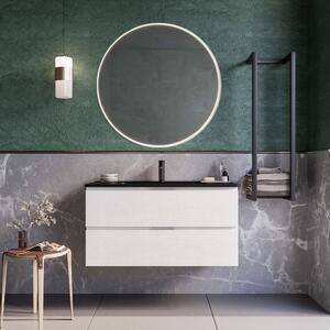 Mobile bagno sospeso 80 cm Bianco lavabo nero opaco Seattle Senza Specchio Bonussi