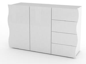 Mobile Multiuso 2 Ante 4 Cassetti 124x40x81 cm Onda Bianco Lucido