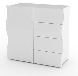 Mobile Multiuso 1 Anta 4 Cassetti 90x40x81 cm Onda Bianco Lucido