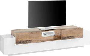 Mobile TV 4 Ante 220x40-45x51 cm New Coro Bianco Lucido e Ardesia