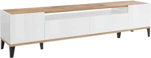 Mobile TV 2 Ante 2 Cassetti 200x40x47 cm Sunrise Bianco Lucido e Acero Pereira