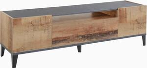 Mobile TV 2 Ante 1 Cassetto 160x40x47 cm Sunrise Bianco Lucido e Acero Pereira