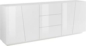 Credenza 4 Ante + 3 Cassetti 220x43x86 cm Vega Bianco Lucido