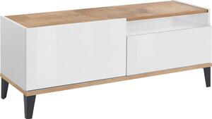Mobile TV 1 Anta 1 Cassetto 120x40x47 cm Sunrise Bianco Lucido e Acero Pereira