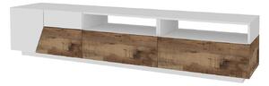 Mobile TV 2 Ante 2 Cassetti 200,1x43x46 cm Alien Bianco Lucido e Acero Pereira