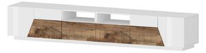 Mobile TV 4 Ante 2 Cassetti 260x43x46 cm Alien Bianco Lucido e Acero Pereira
