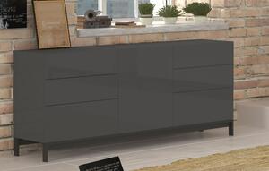 Credenza con piedi 1 Anta + 6 Cassetti 170x40x73 cm Metis Antracite Lucido