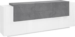 Credenza 3+2 Ante e 2 Cassetti 220x86x45 cm New Coro Bianco Lucido e Ardesia
