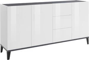 Credenza 3 Ante + 3 Cassetti 160x40x82 cm Sunrise Bianco Lucido e Ardesia