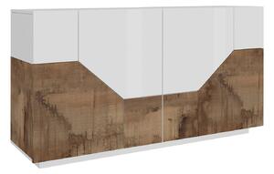 Credenza 4 Ante 220,1x43x86 cm Alien Bianco Lucido e Acero Pereira
