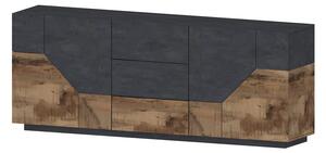 Credenza 4 Ante + 3 Cassetti 220,1x43x86 cm Alien Ardesia e Acero Pereira