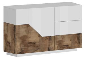 Credenza 2 Ante + 3 Cassetti 140x43x86 cm Alien Bianco Lucido e Acero Pereira