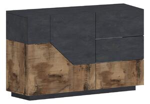 Credenza 2 Ante + 3 Cassetti 140x43x86 cm Alien Ardesia e Acero Pereira