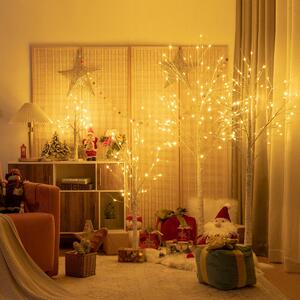Costway Albero artificiale illuminato 120cm con 48 luci LED calde e bianche, Albero di betulla per Natale Pasqua Bianco