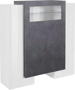 Mobile Vetrina 5 Ante 130x45x135 cm Pillon Bianco Lucido e Ardesia