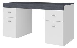 Scrivania 2 Ante 2 Cassetti 130x60x75 cm Sliding Bianco Lucido e Ardesia