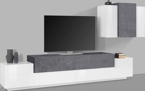 Parete Attrezzata Soggiorno Porta TV 240x45x51,6 cm con Pensile Coro Bianco Lucido e Ardesia