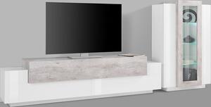 Parete Attrezzata Soggiorno Porta TV 200x45x51,6 cm con Vetrina Coro Bianco Lucido e Cemento