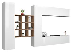 Parete Attrezzata Soggiorno 350x30x180 cm Maruska n°29 Bianco Lucido