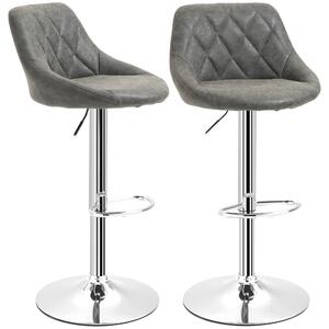 HOMCOM Set 2 Sgabelli da Bar con Altezza Regolabile, Base in Metallo e Seduta Similpelle, Sgabelli Moderni Girevoli, Grigio Scuro|Aosom