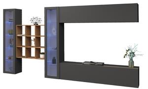 Parete Attrezzata Soggiorno 350x30x180 cm Maruska n°26 Grigio Antracite Opaco