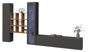 Parete Attrezzata Soggiorno 350x30x180 cm Maruska n°24 Grigio Antracite Opaco