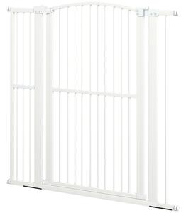 Cancellino per Cani Regolabile con 2 Estensioni 77-105x120 cm in Acciaio e Doppio Blocco Bianco