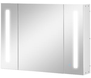 Armadietto Specchiera da Bagno con 3 Armadietti 90x15x65 cm 3 Ripiani e Luce LED Bianco