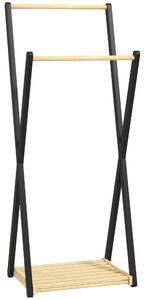 Appendiabiti da Terra con 2 Barre e Ripiano Inferiore Design Moderno 61x45x152 cm in Legno