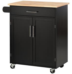Carrello da Cucina 83x45x91,5 cm con Cassetto e Armadietto 2 Ante Ruote e Barra Laterale Nero