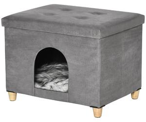 Casetta per Gatti Pouf Poggiapiedi Imbottito 60x45x44,5 cm con Cuscino Rimovibile e Lavabile Grigio