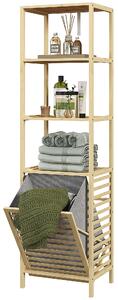 Colonna Bagno con 3 Ripiani e Cesto Portabiancheria in Tessuto 44x33x160 cm in Legno di Bambù