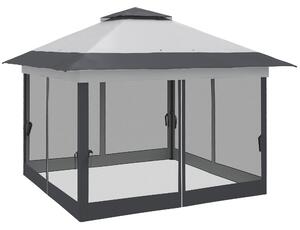 Gazebo Pieghevole con Prese d'Aria e Zanzariere 3,6x3,6m in Acciaio e Tessuto Oxford Grigio