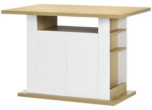 Isola per Cucina 4-6 Persone con Armadietti e Ripiani Aperti 110x70x75,5 cm in Truciolato Bianco e color Legno