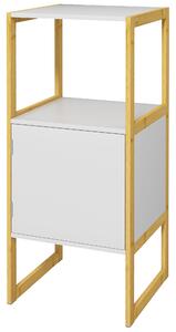 Mobile Bagno con Ripiano Aperto e Anta con Apertura a Pressione 33x33x80 cm in Bambù e MDF Bianco