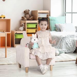 HOMCOM Poltroncina per Bambini, Design a Coniglio, Gambe in Legno, 53x47x54.5cm, Colore Crema - Adorabile e Sicura per la Stanza dei Piccoli