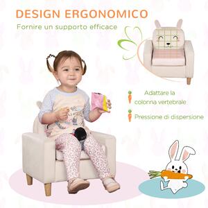 HOMCOM Poltroncina per Bambini, Design a Coniglio, Gambe in Legno, 53x47x54.5cm, Colore Crema - Adorabile e Sicura per la Stanza dei Piccoli