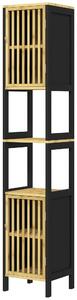 Mobiletto Bagno a Doghe con 2 Ripiani Aperti e 2 Armadietti 32x30x172 cm in MDF e Bambù Nero e Color Legno