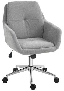 Sedia da Ufficio Girevole ad Altezza Regolabile 55x66x86-96 cm in Tessuto Effetto Lino e Acciaio Grigio Chiaro