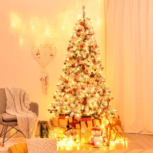 Costway Albero di Natale 225 cm in PVC 1010 rami, Abete artificiale innevato illuminato con solida base di metallo, Bianco