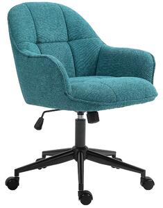 Sedia da Ufficio Girevole ad Altezza Regolabile 63x66x86-96 cm in Tessuto Effetto Lino e Acciaio Verde Scuro