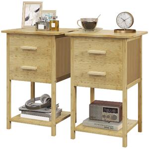 Set 2 Comodini con 2 Cassetti e Ripiano Inferiore in stile Nordico 40x34x60 cm in Bambù