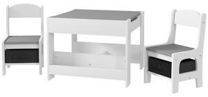Set Tavolino per Bambini e 2 Sedie Piano del Tavolo 2 in 1 con Lavagna e Contenitori Grigio
