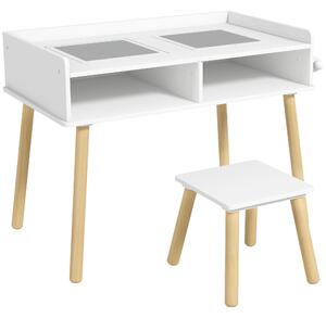 Set Tavolino con Sgabello per Bambini Banchetto con Piano Reversibile e Rotolo di Carta Bianco